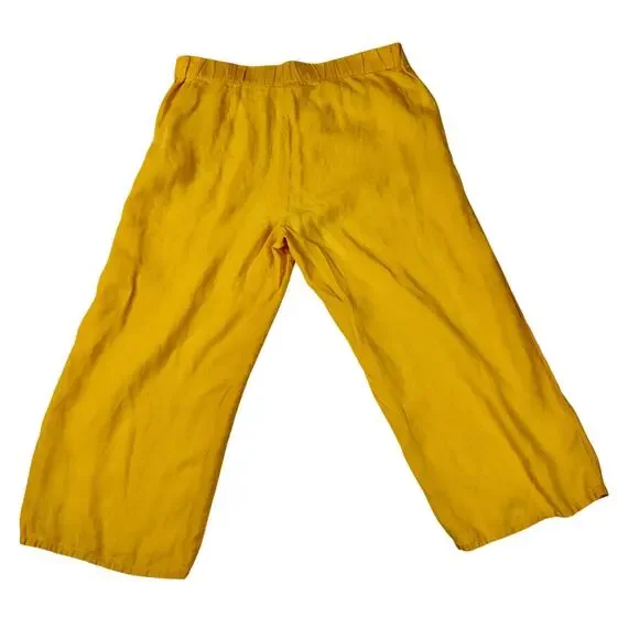 J Jill Love Linen Wide Leg Capri Pant Mustard Sun Yellow Women’s Medium Boho - Picture 3 of 16